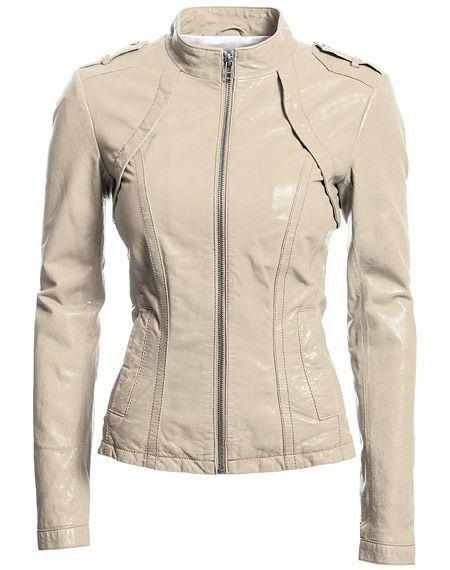 Beige Fitted Leather Jacket