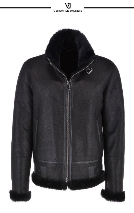 Men's Black Luxury Shearling Flying Jacket – Mandek