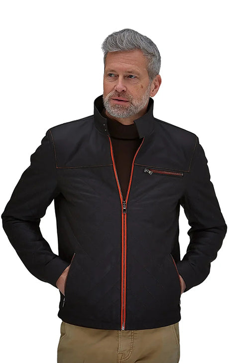 Espresso Lambskin Leather Men's Jacket with Belrose Contrast Design