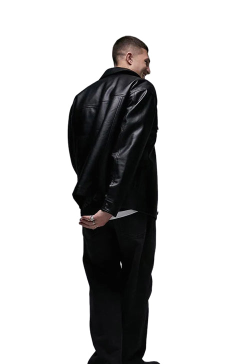 Faux Leather Shirt Jacket