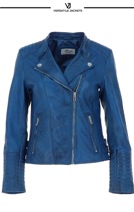 Casey Royal Blue Leather Biker Jacket