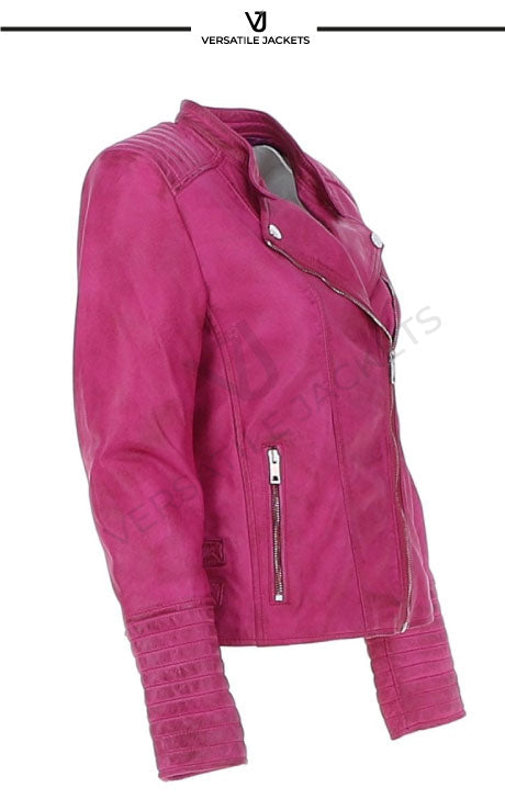  Casey Purple Leather Biker Jacket