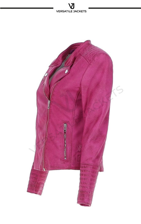  Casey Purple Leather Biker Jacket