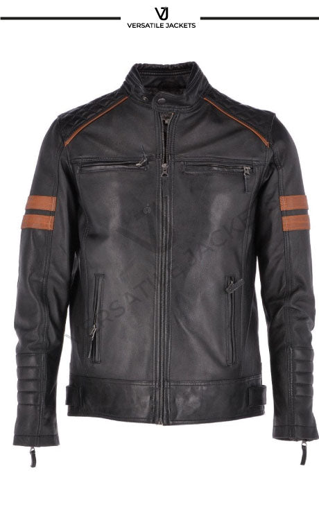 Stylish Leather Biker Jacket in Black and Tan