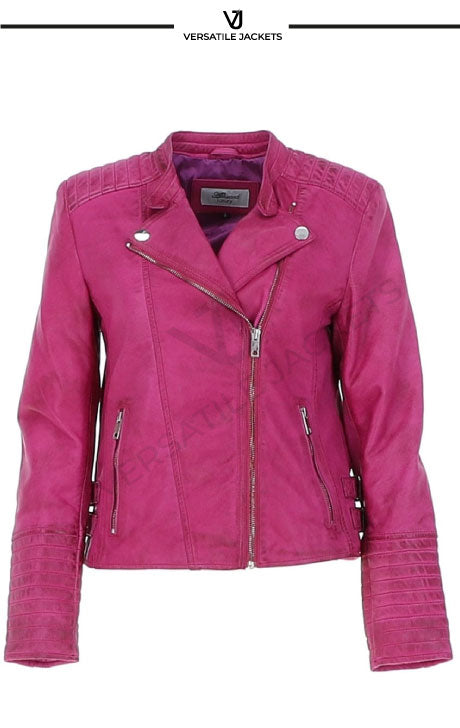 Casey Purple Leather Biker Jacket