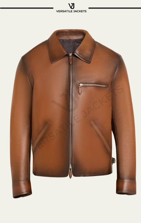 Men's Jour Patina Leather Full-Zip Blouson Jacket