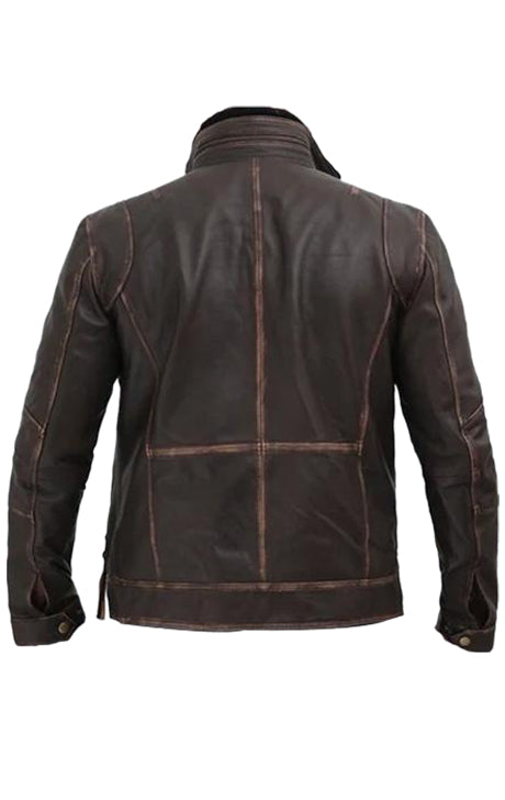 Brown Distressed Leather Biker Jacket