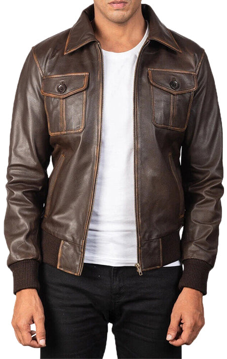 Men’s Brown Distressed A2 Bomber Jacket
