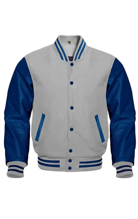 Gray and Blue Varsity Jacket - Versatile Jackets