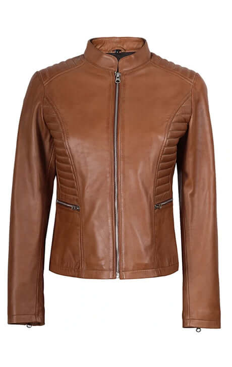 Womens Lambskin Slim Fit Tan Jacket