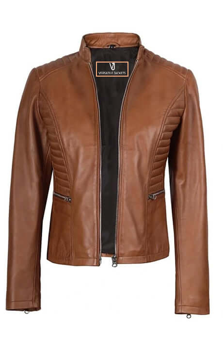 Womens Lambskin Slim Fit Tan Jacket