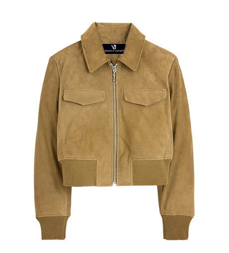 classic suede cropped bomber jacket