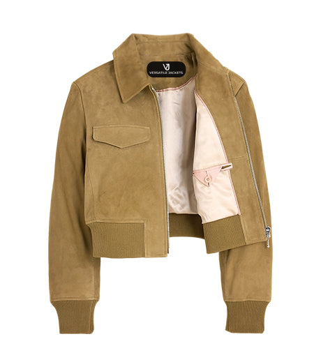 classic suede cropped bomber jacket