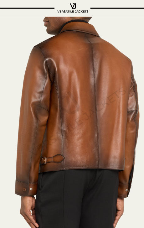 Men's Jour Patina Leather Full-Zip Blouson Jacket