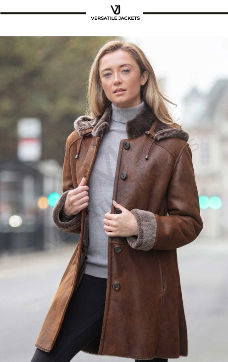 Lynette Tobacco Sheepskin Duffle Coat