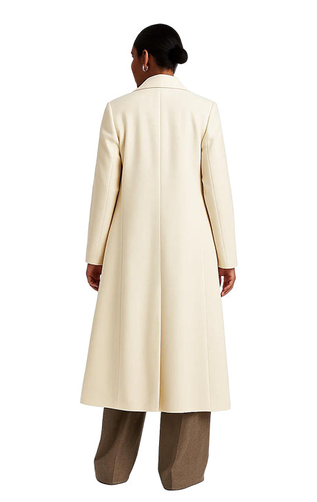 Elegant Long Cream Wool Overcoat