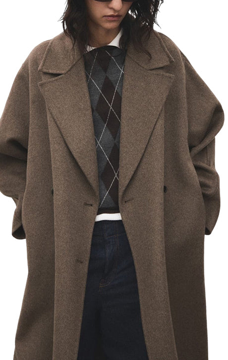 Oversized Wool Blend Double-Breasted Overcoat