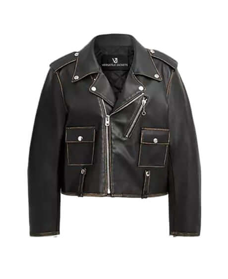 Cropped Black Leather Moto Jacket