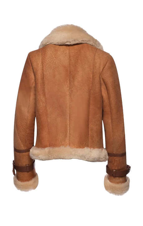 Womens Vintage Cognac Cropped Shearling Lambskin Jacket