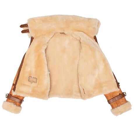 Womens Vintage Cognac Cropped Shearling Lambskin Jacket