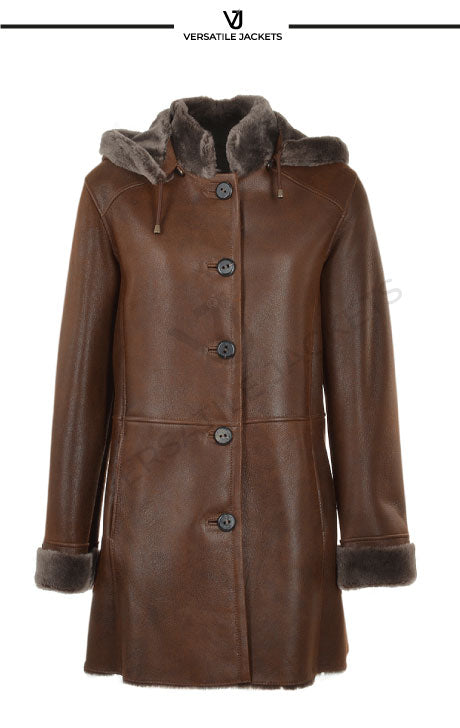 Lynette Tobacco Sheepskin Duffle Coat