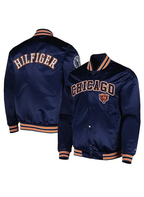 Men's Tommy Hilfiger Navy Chicago Bears Elliot Varsity Full-Snap Jacket
