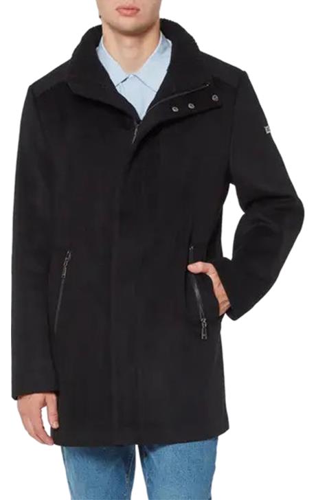 Faux Shearling Trim Wool Blend Coat