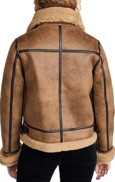 Brown Shearling Bomber Leather Jacket 