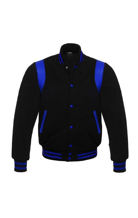 Retro Black Varsity Jacket with Blue Accents - Versatile Jackets
