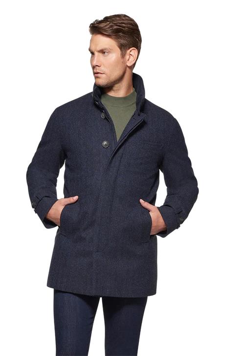 Waterproof Herringbone Wool Blend Car Coat