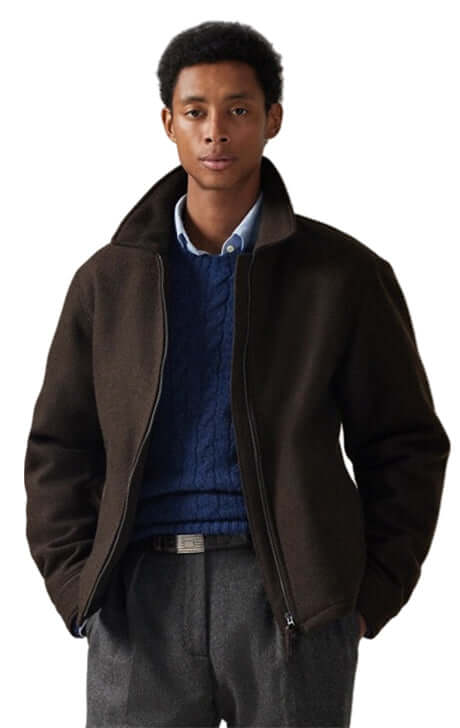Men’s Dark Brown Wool Zip-Up Jacket