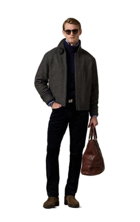 Men’s Charcoal Wool Zip-Up Jacket
