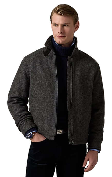 Men’s Charcoal Wool Zip-Up Jacket