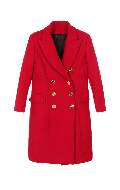 Elegant Red Double-Breasted Winter Coat – Perfect for Christmas & Holiday Outfits