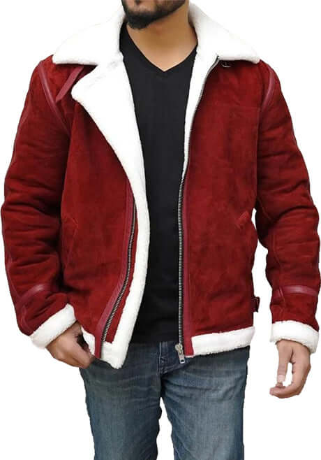 Red Shearling-Lined Winter Jacket