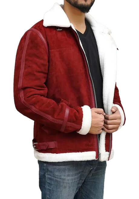 Red Shearling-Lined Winter Jacket