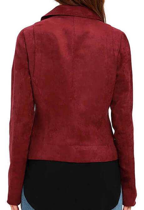 Womens Maroon Moto Suede Jacket