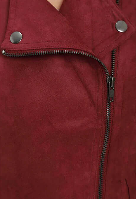 Womens Maroon Moto Suede Jacket