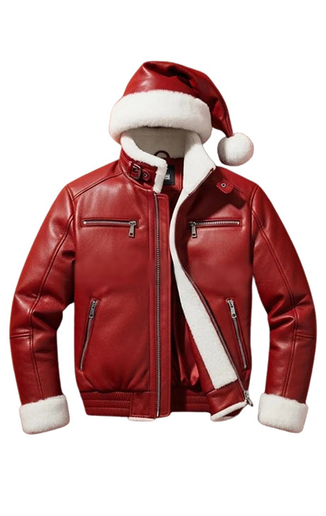 Red Faux Leather Jacket with Santa Hat – Chrismatss Edition