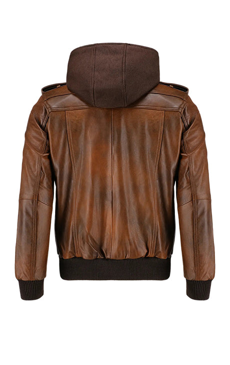 Men’s Hooded Brown Biker Leather Jacket