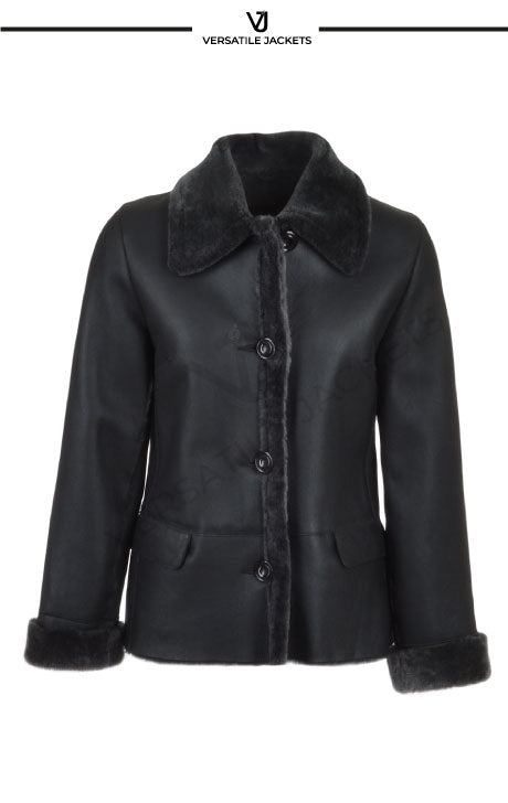 Elissa Black Short Shearling Jacket