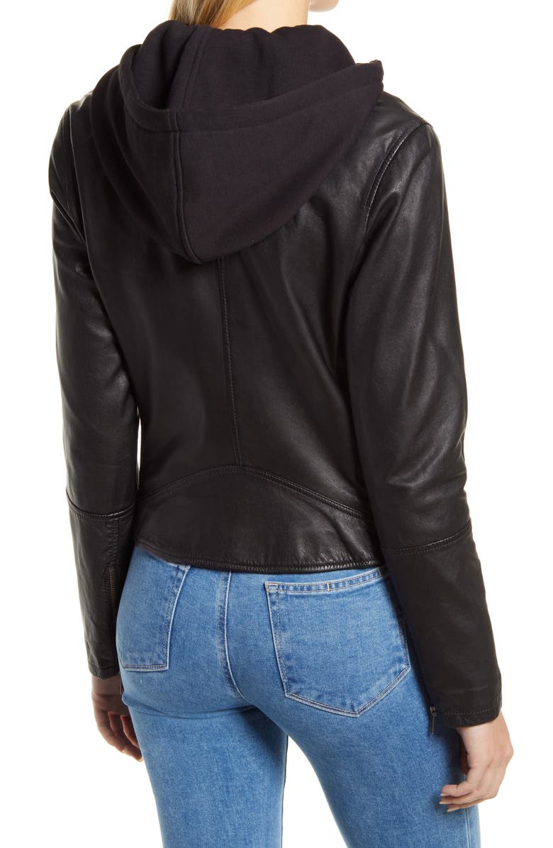 Leather Moto Jacket with Removable Hood - Versatile Jackets