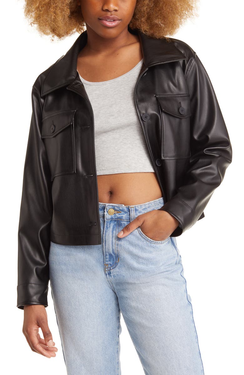Faux Leather Crop Shirt Jacket - Versatile Jackets