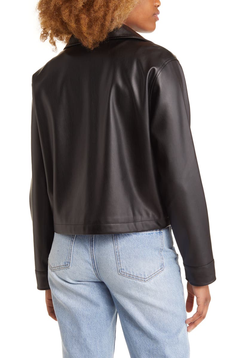 Faux Leather Crop Shirt Jacket - Versatile Jackets