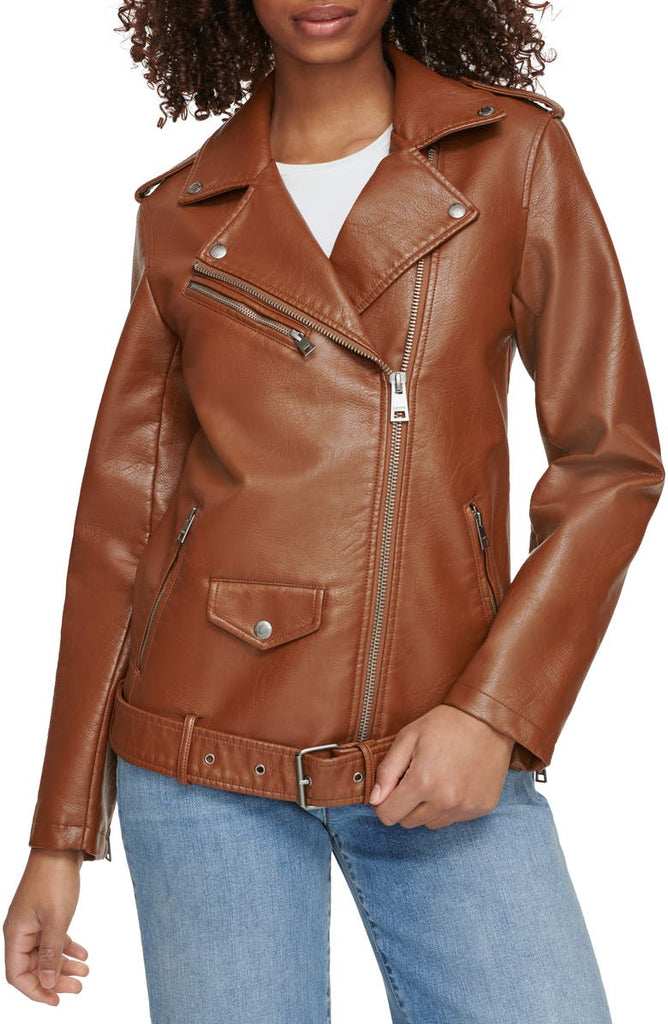 Longline Belted Faux Leather Moto Jacket - Versatile Jackets