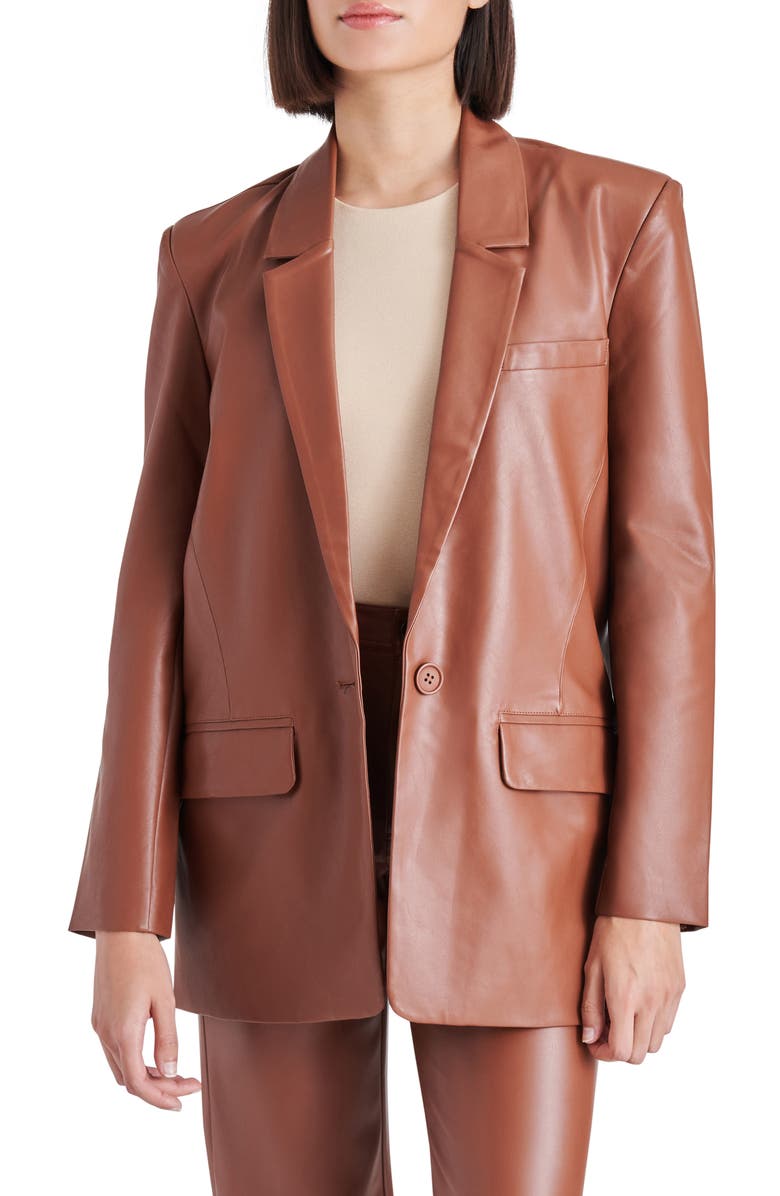 Faux Leather Casual Blazer - Versatile Jackets