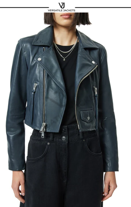 Elora Crop Leather Biker Jacket - Versatile Jackets