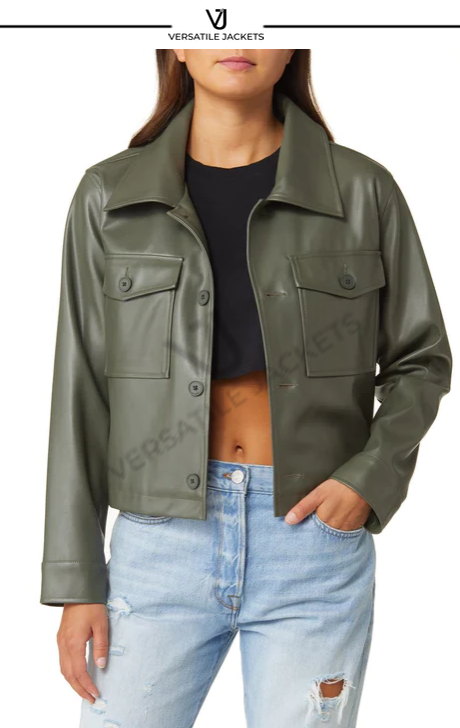 Faux Leather Crop Shirt Jacket - Versatile Jackets