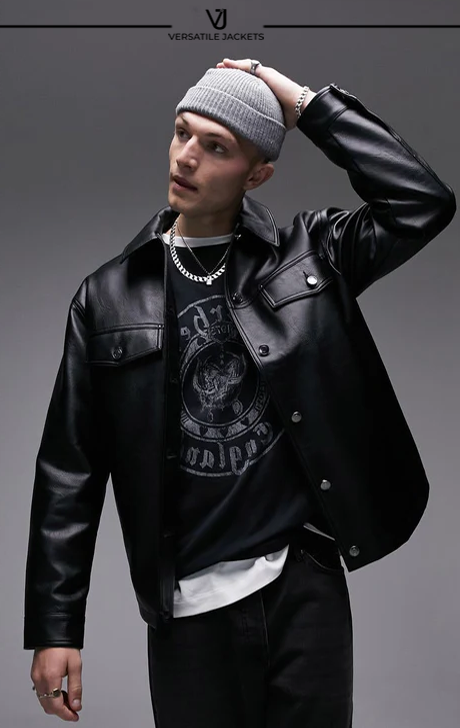 Faux Leather Shirt Jacket - Versatile Jackets