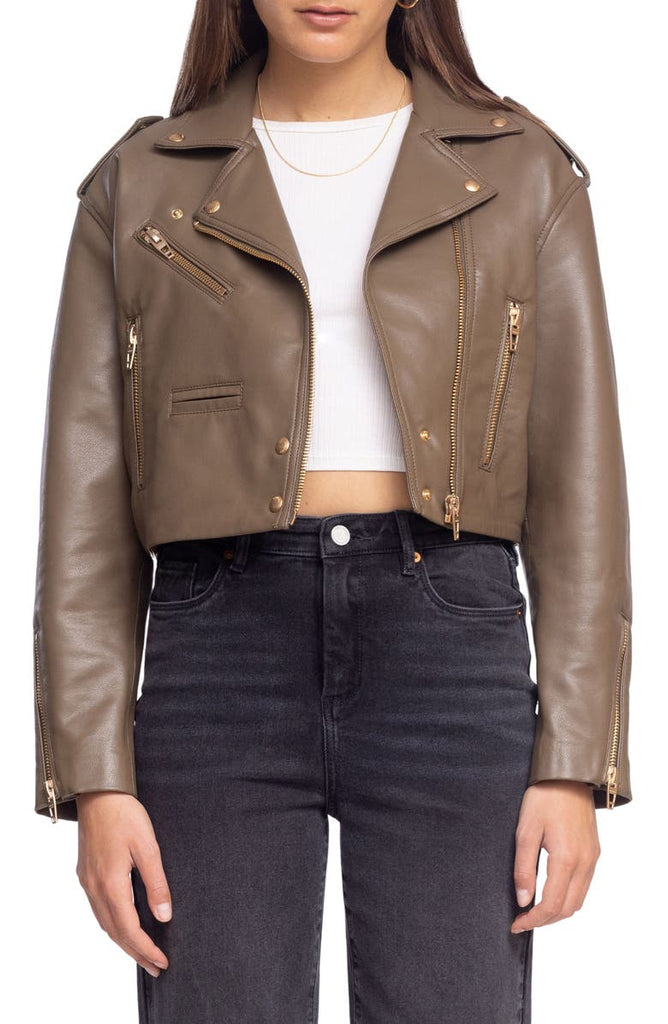 Faux Leather Crop Moto Jacket - Versatile Jackets